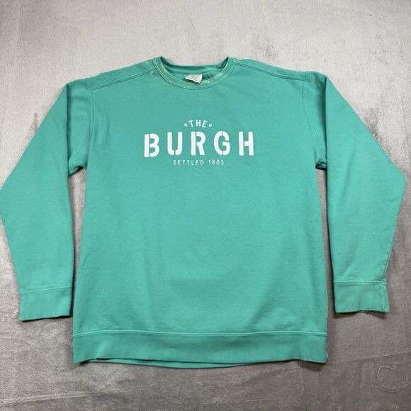 The Burgh Sweatshirt Men’s Large Green Cotton Crew Neck Long Sleeve Destination - Picture 1 of 6